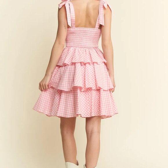 Jade By Jane Full Size Gingham Tiered Mini Dress Plus Size - Picture 6 of 7